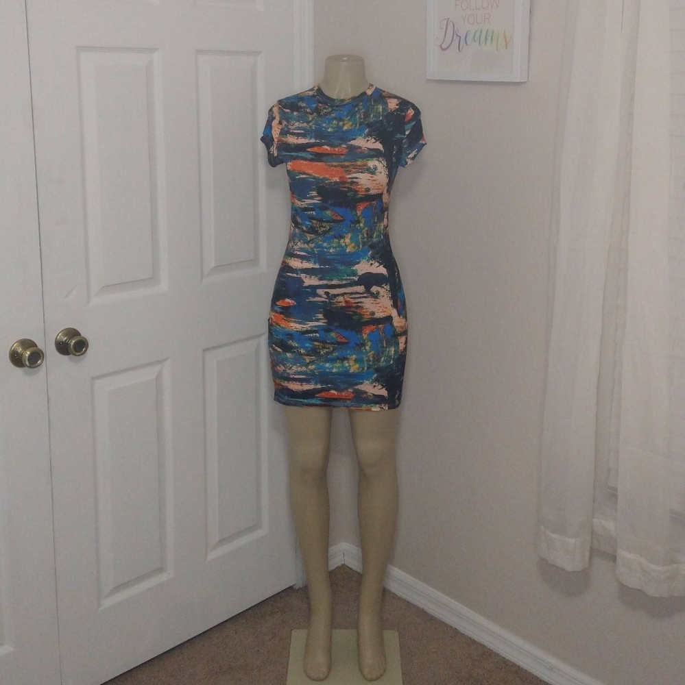 Large Brush print  bodycon dress
